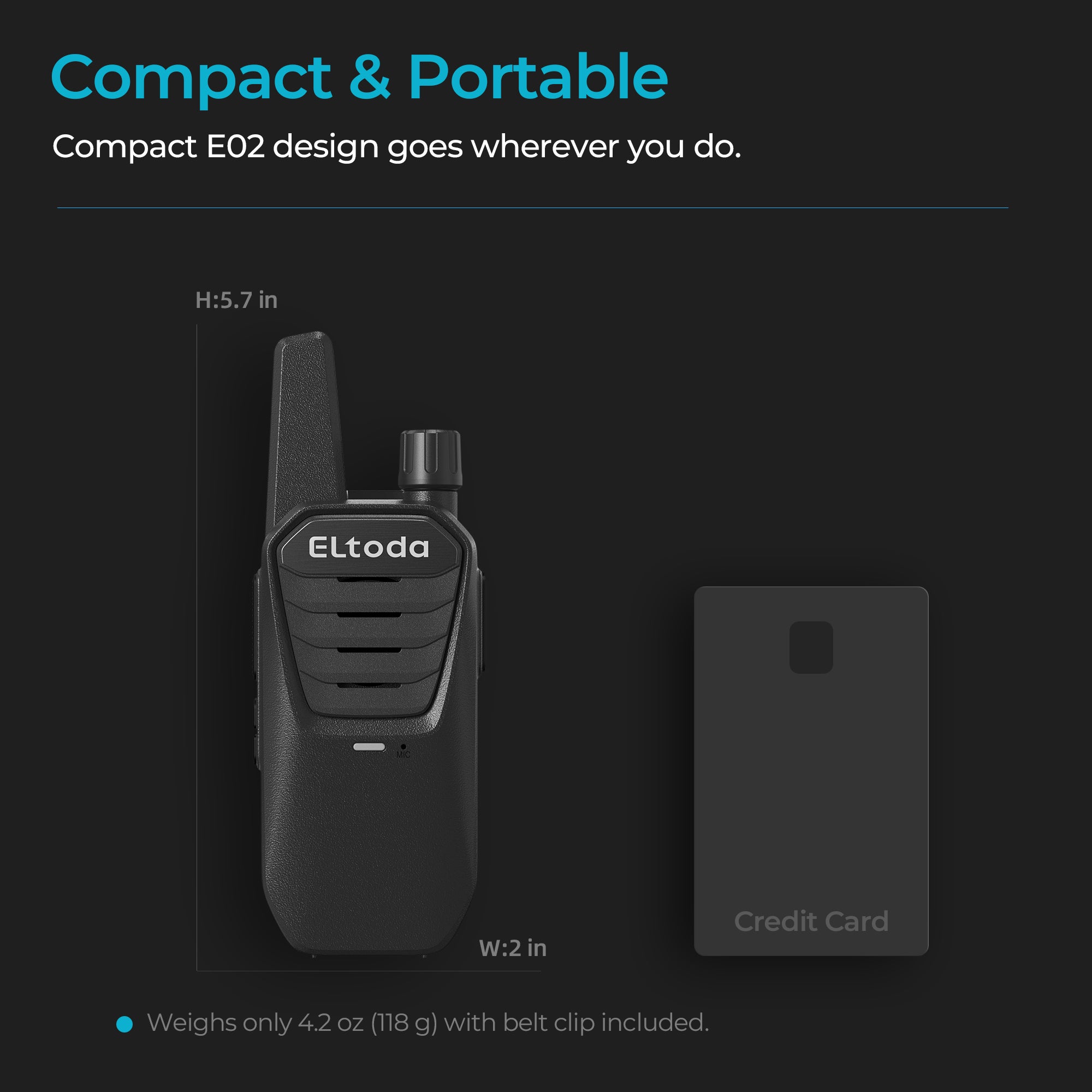 Walkie Talkies Long Range for Adults, FRS 2 Way Radio with Vox & USB-C Charging, Portable Mini Business Walkie Talkie for Woring Cruise Hiking Camping - 2 Pack