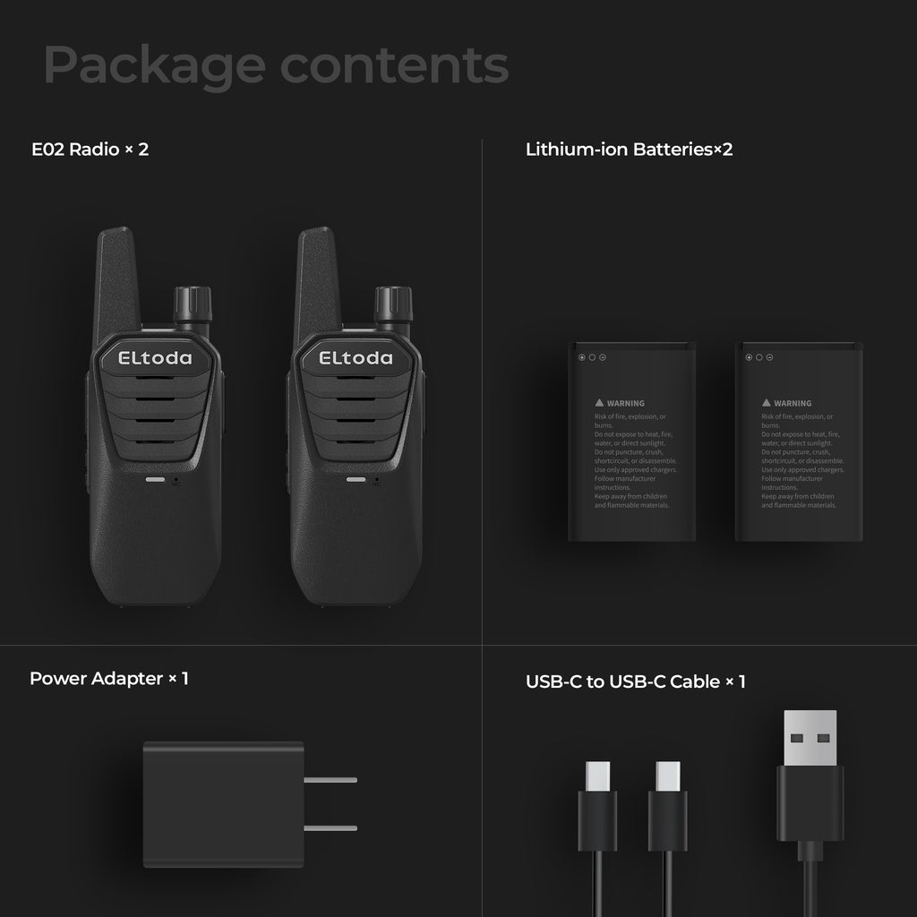 Walkie Talkies Long Range for Adults, FRS 2 Way Radio with Vox & USB-C Charging, Portable Mini Business Walkie Talkie for Woring Cruise Hiking Camping - 2 Pack