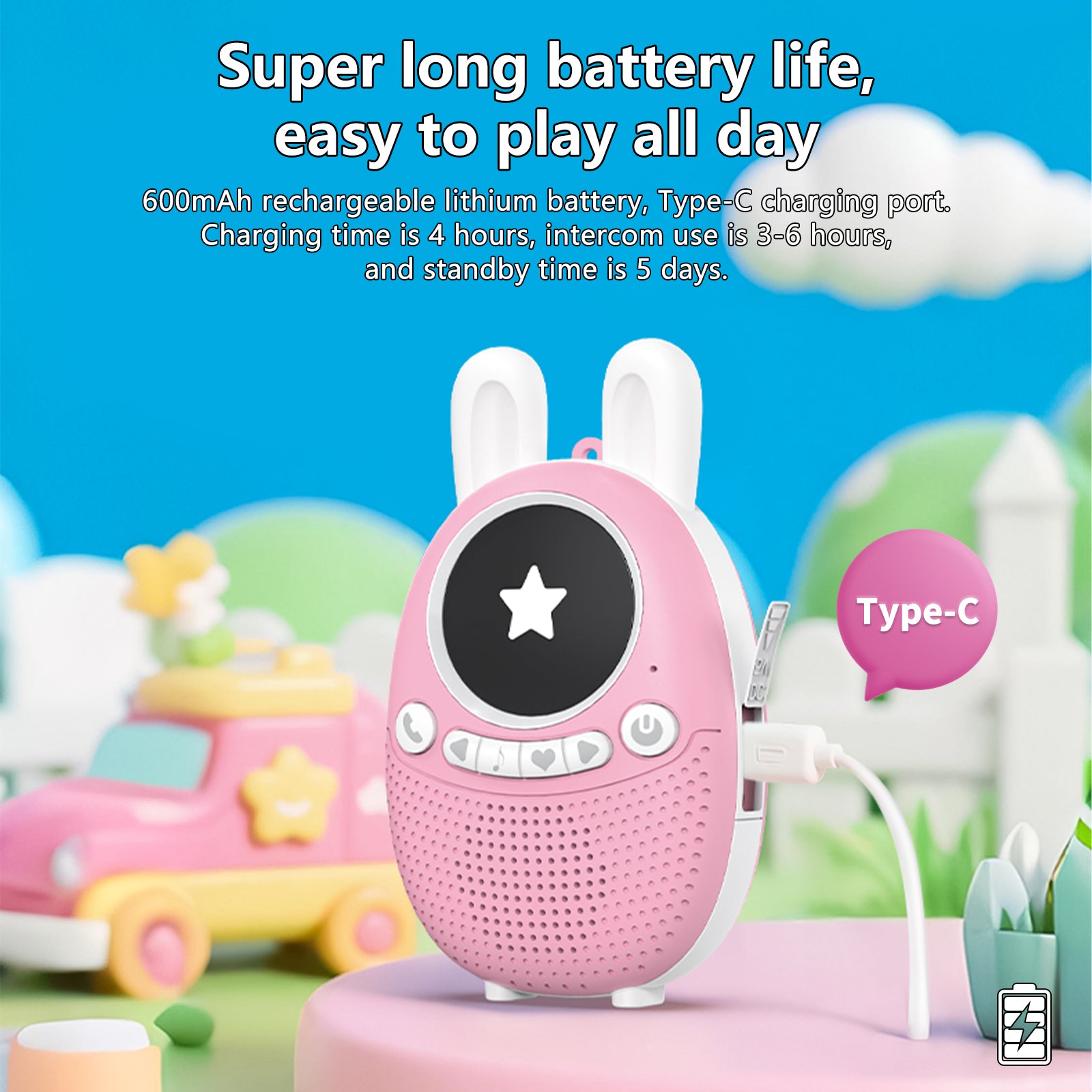 Walkie Talkies for Kids Rechargeable, 1000ft Long Range 2-Way Radio, Toy Gifts for 3-12 Year Old Boys Girls Indoor Outdoor Games/Camping/Hiking (Blue/Pink)