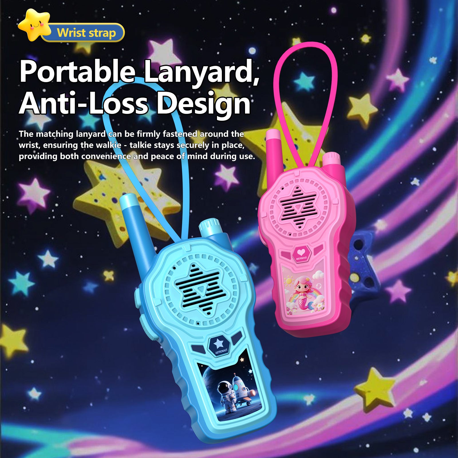 Walkie Talkies for Kids, ELtoda Toys for 3-12 Year Old Boys Girls Kids Walkie Talkies 2 Pack with DIY Stickers, Built-in Flashlight and Lanyards Indoor Outdoor Toys for Camping, Travel, Birthday Gifts