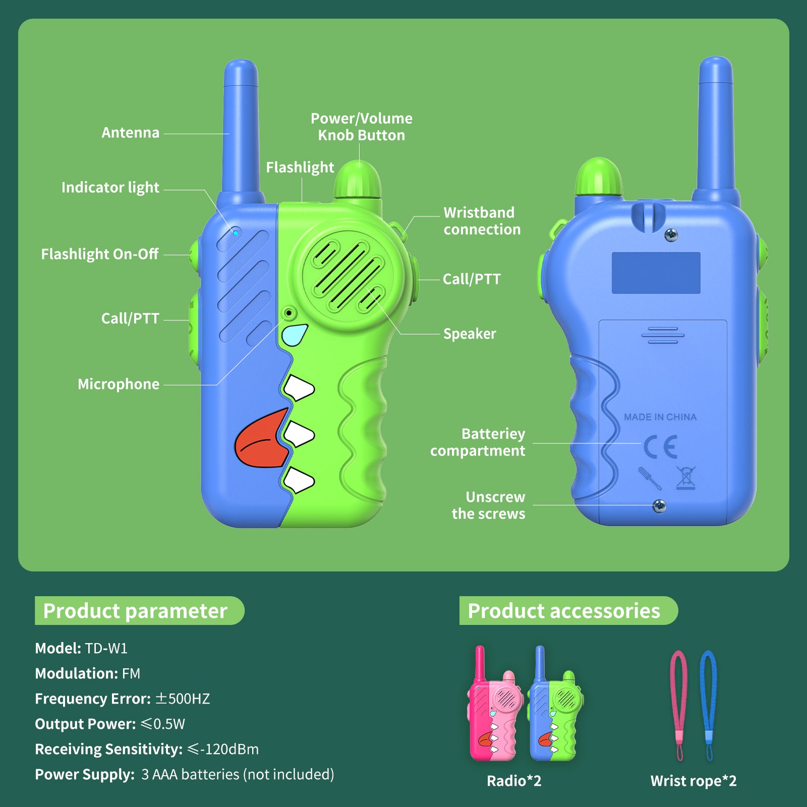 Walkie Talkies for Kids, Eltoda Toys Gifts for 3-12 Years Old Boys Girls Long Range 2 Way Radio with Built-in Flashlight Lanyard for Family Camping Hiking Indoor Outdoor - 2 Pack (Blue/Pink)