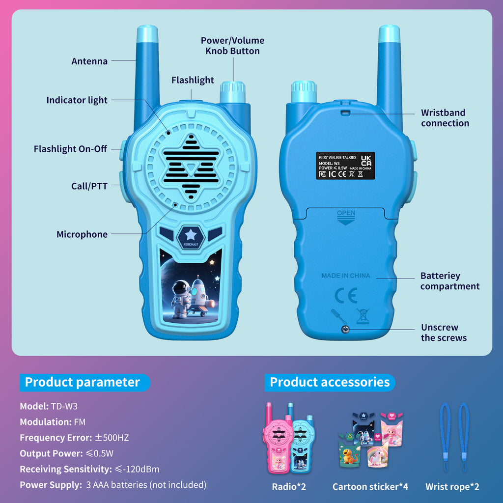 Walkie Talkies for Kids, ELtoda Toys for 3-12 Year Old Boys Girls Kids Walkie Talkies 2 Pack with DIY Stickers, Built-in Flashlight and Lanyards Indoor Outdoor Toys for Camping, Travel, Birthday Gifts